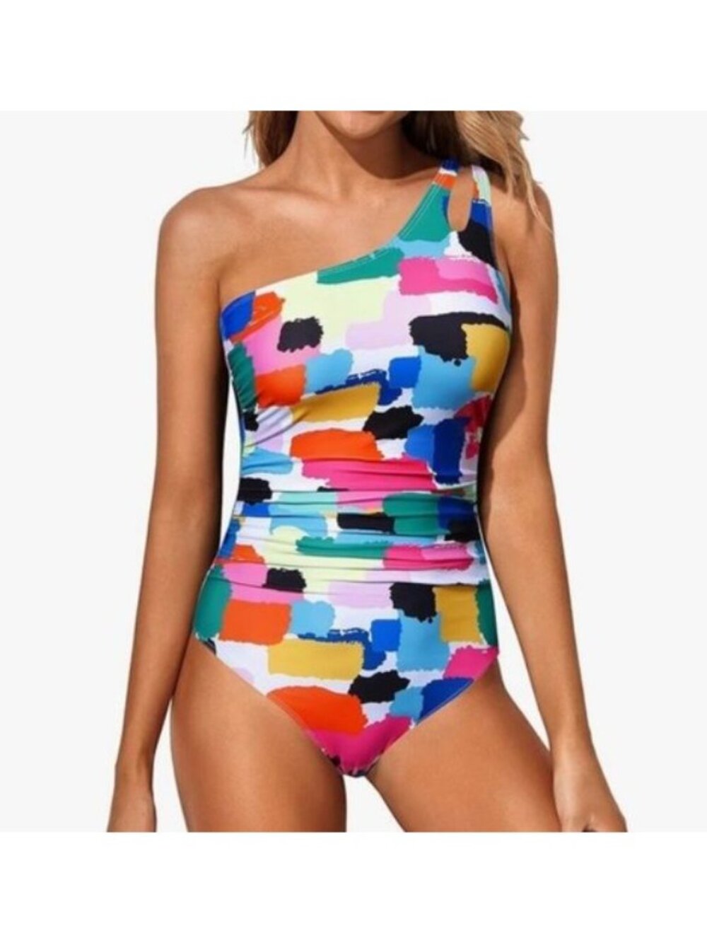 Holipick One Shoulder Swimsuit Womens Large Multi Color‎ New
